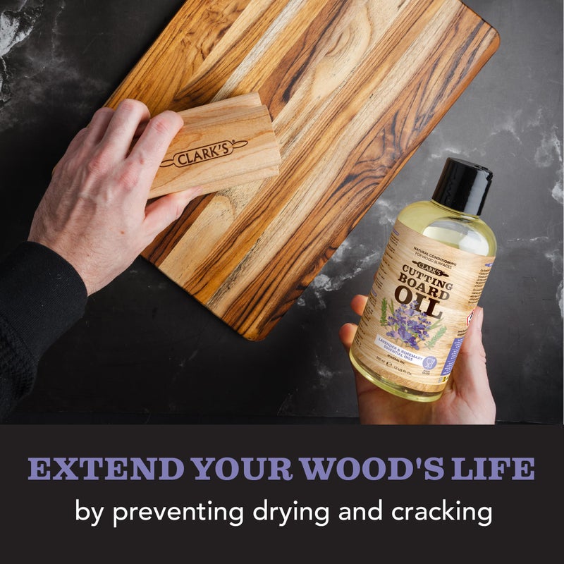 CLARK'S Cutting Board Oil - Food Grade Mineral Oil for Wood Cutting Board - Scented with Lavender & Rosemary Essential Oils - Butcher Block Conditioner - Restores and Protects Wood - Made in USA, 12oz - Image 5